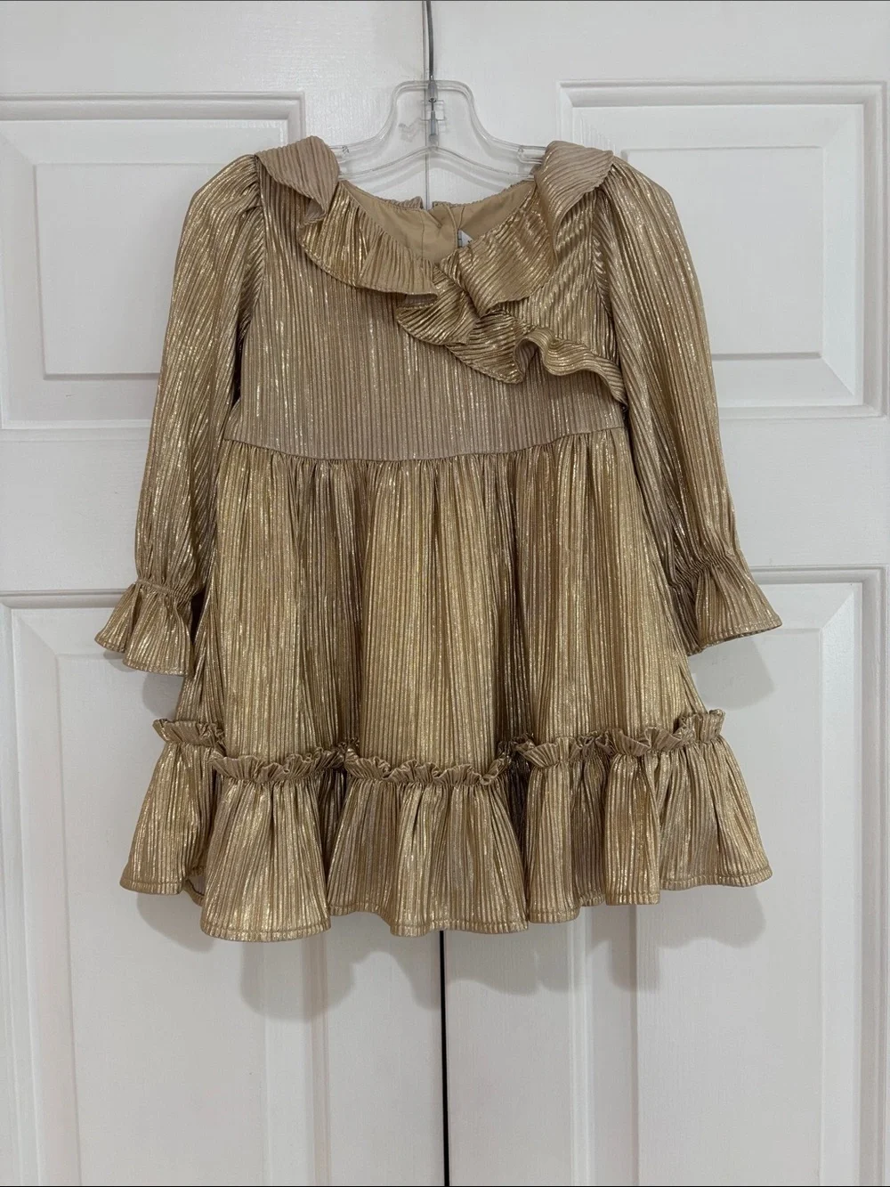 Janie and Jack Gold Metallic Ruffle Party Dress Size Girls 18-24 Months EUC